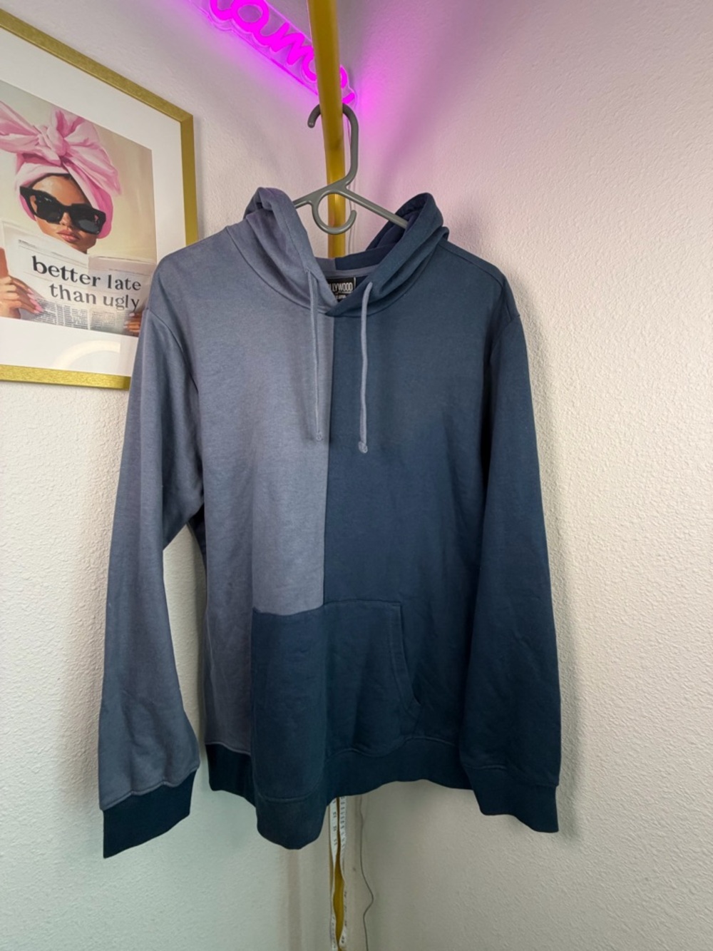 Hollywood The Jean People Colorblock Hoodie Mens Medium NWT Blue Gray Pullover